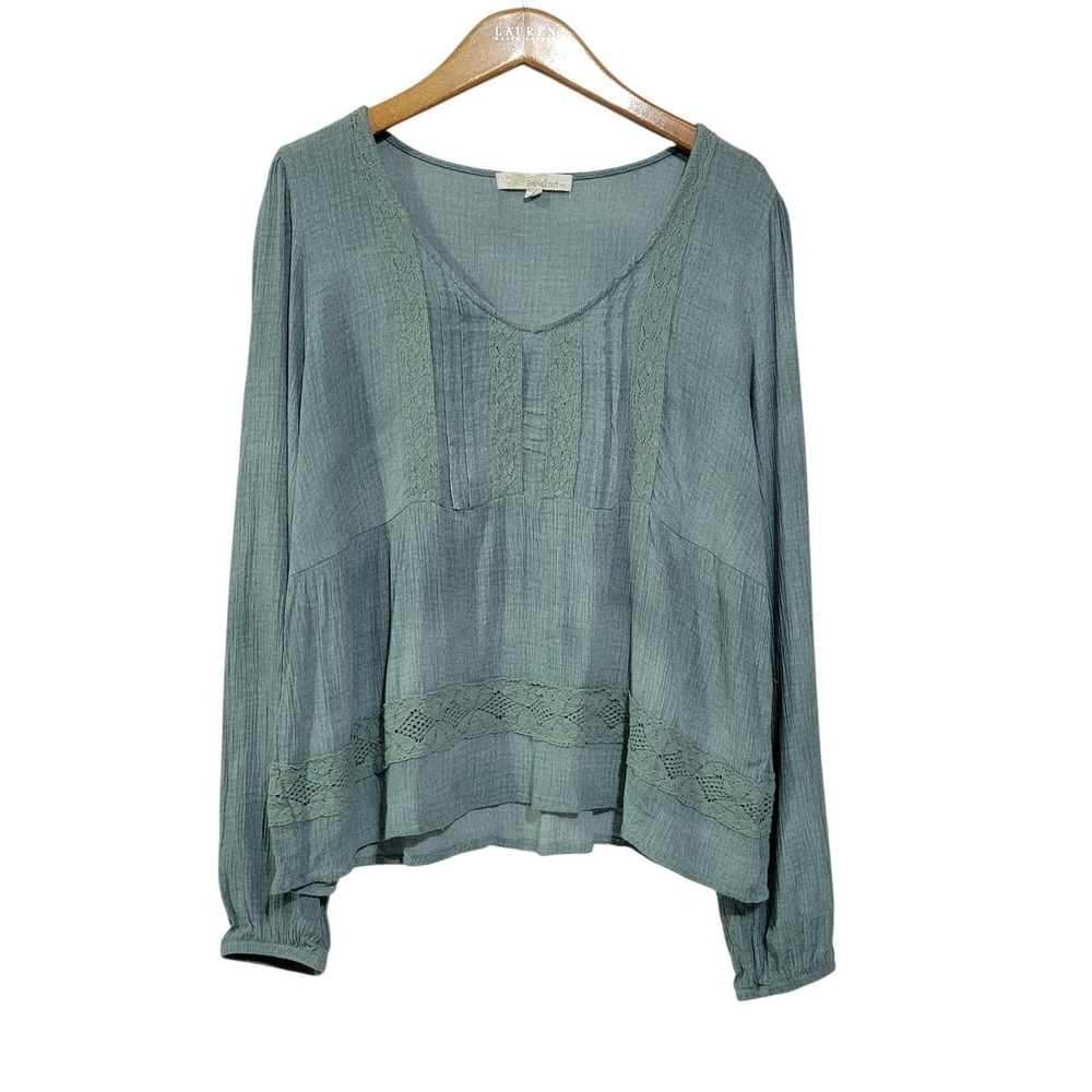Rewind Gauzy Peasant Top Womens Large Green Lace Boho Cottagecore Fairycore